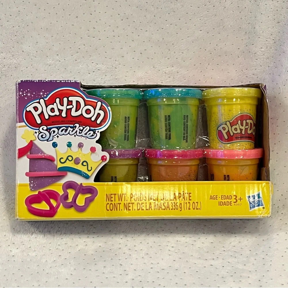 Hasbro Play-Doh Sparkle 6 Pack with Butterfly Heart Cutters (Glitter)